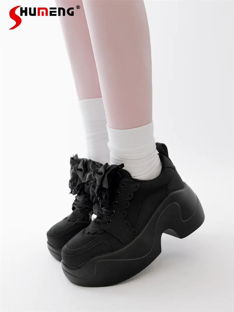 

Original Japanese Subculture Y2K Girl Versatile Thick-Soled Sports Shoes Lace-Up Bow Sweet Cool Lolita Casual Shoes for Women