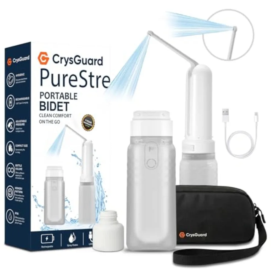 

Портативный биде PureStream с большой емкостью, перезаряжаемый через USB-C, ручной распылитель для путешествий, адаптер для бутылки, 180° ° Складная насадка с регулировкой