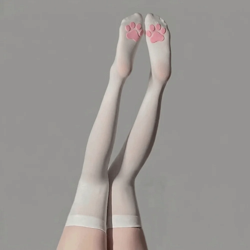 Y2k Velvet Cat Paw Stockings Pink Paw Pads Thigh High 3D Kitten Claw Socks Cute Long Socks Cosplay