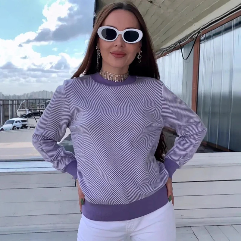 

Tornova повседневный вязаный свитер для женщин, свободный вязаный топ с длинными рукавами, осень-зима 202, новый пуловер с круглым вырезом и принтом, женский свитер