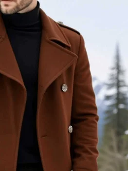Winter Men's Solid Coat: Double-Breasted Jacket in Woolen Fabric, Thickened Lining for Ultimate Warmth - New Arrival 4