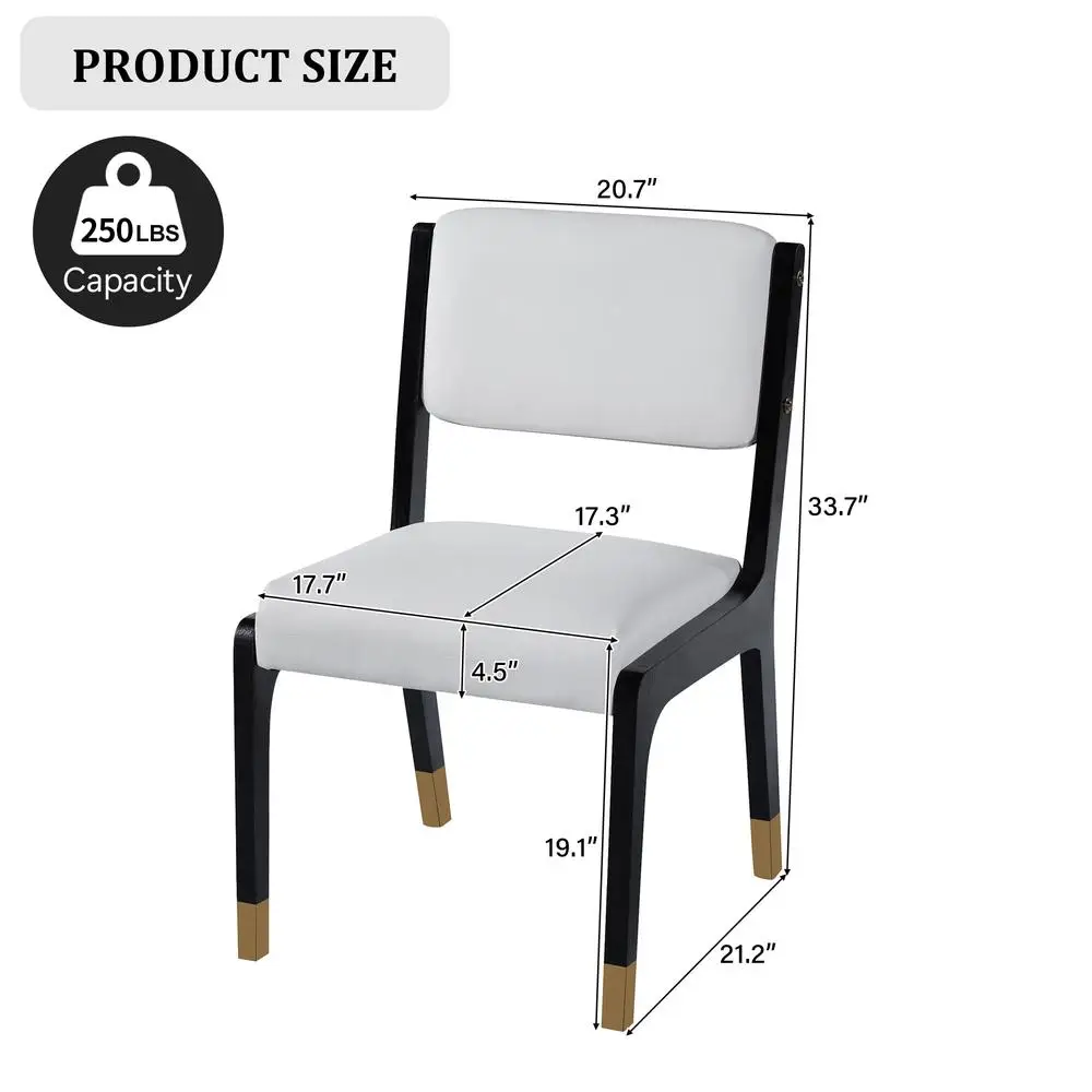 مجموعة كراسي تناول الطعام الخشبية الحديثة للمزرعة مكونة من 2 مقعد مبطن لتنجيد البولي يوريثان وأرجل خشبية مطاطية باللون الأسود لمطبخ غرفة الطعام #6