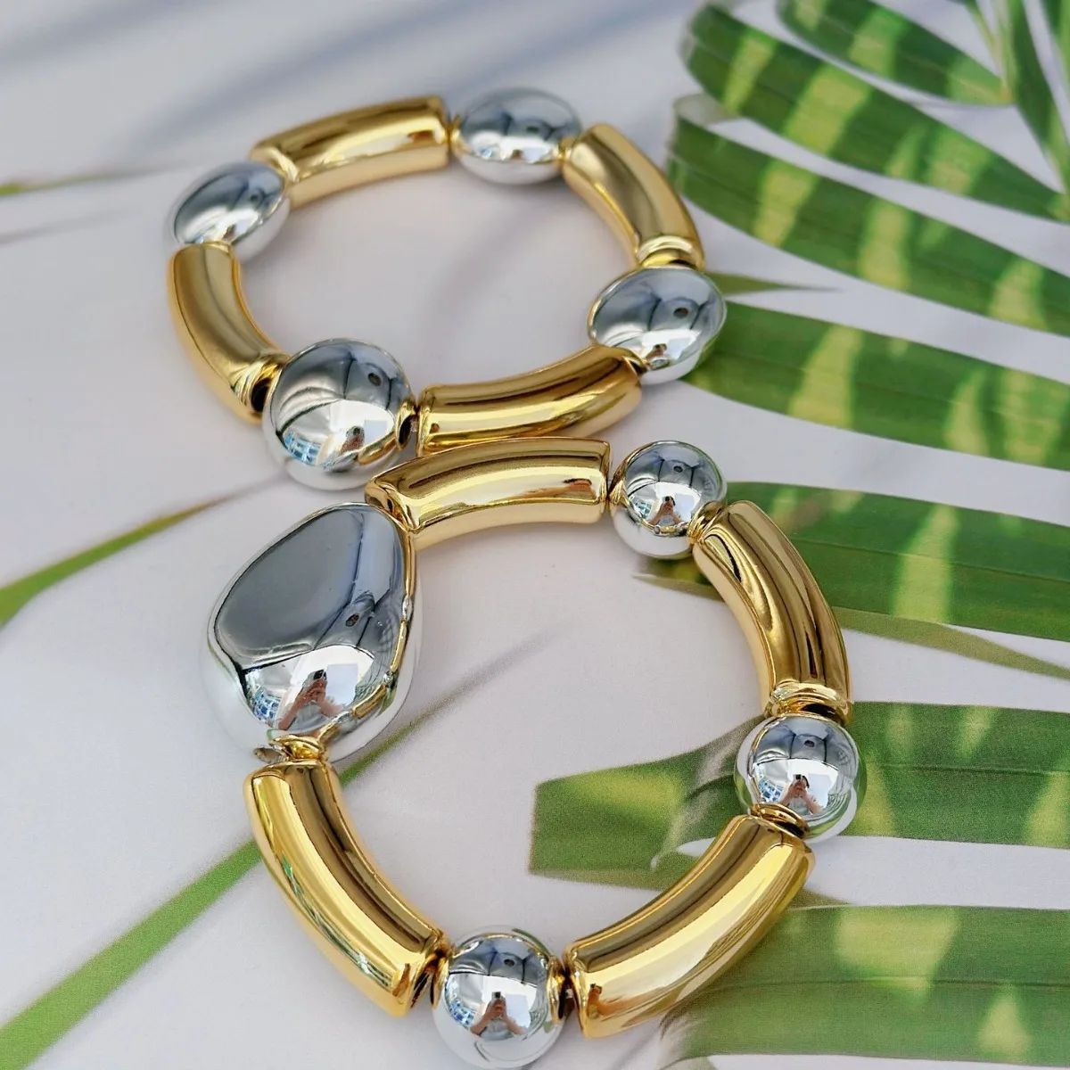 Metal Glossy Irregular Chunky Elastic Bracelets for Women Men European And American Style Personality Daily Jewelry Accessories