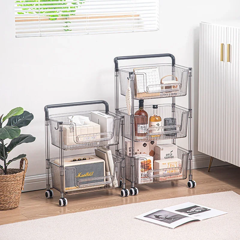 

Storage Cart – Small Plastic Rolling Basket for Kitchen, Living Room Sundries Organizer with Wheels, Portable Trolley for Home