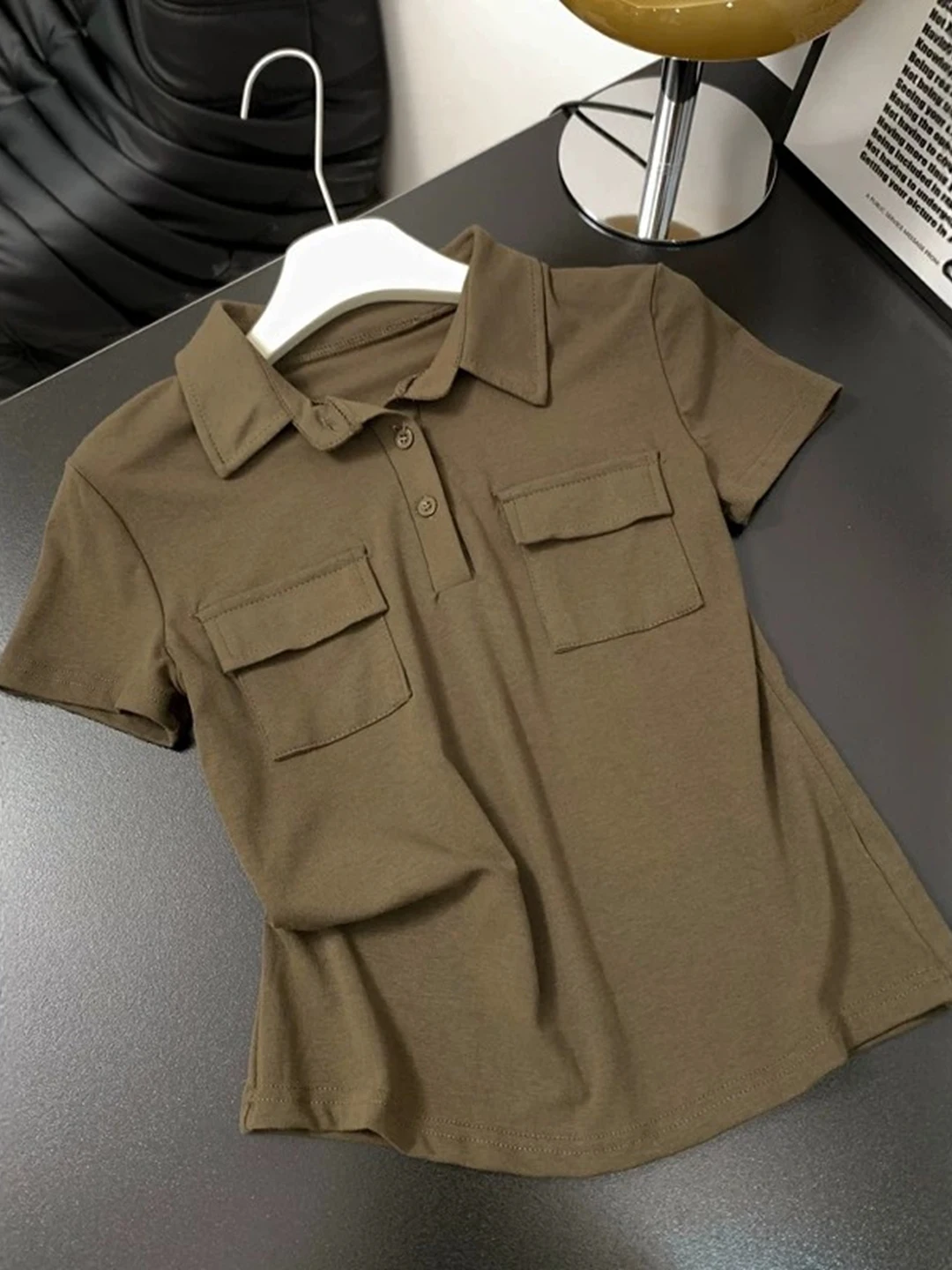 

Slimming American Retro Neck Short Sleeve T-Shirt Women Summer plus Size Fat MM Design Sense Top Commute Style Korean Ve...