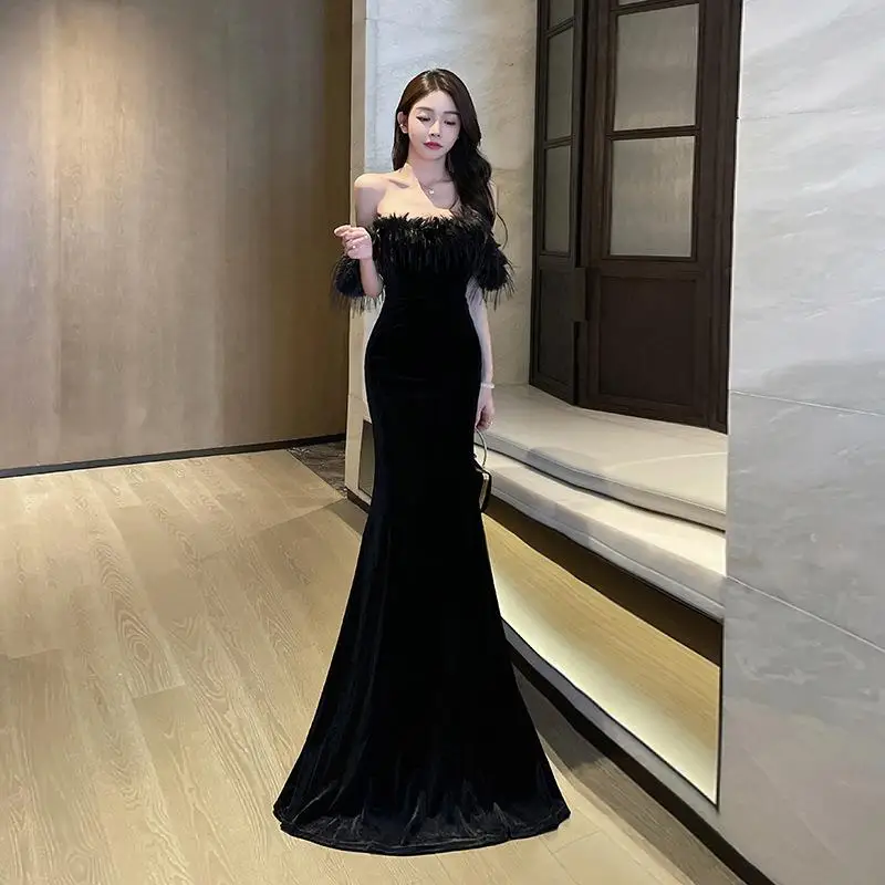 

Exquisite Bal Evening Gown Women's High Waist Floor Length Wrap Body Sexy Furry Skirt Car Model Sle without Sves