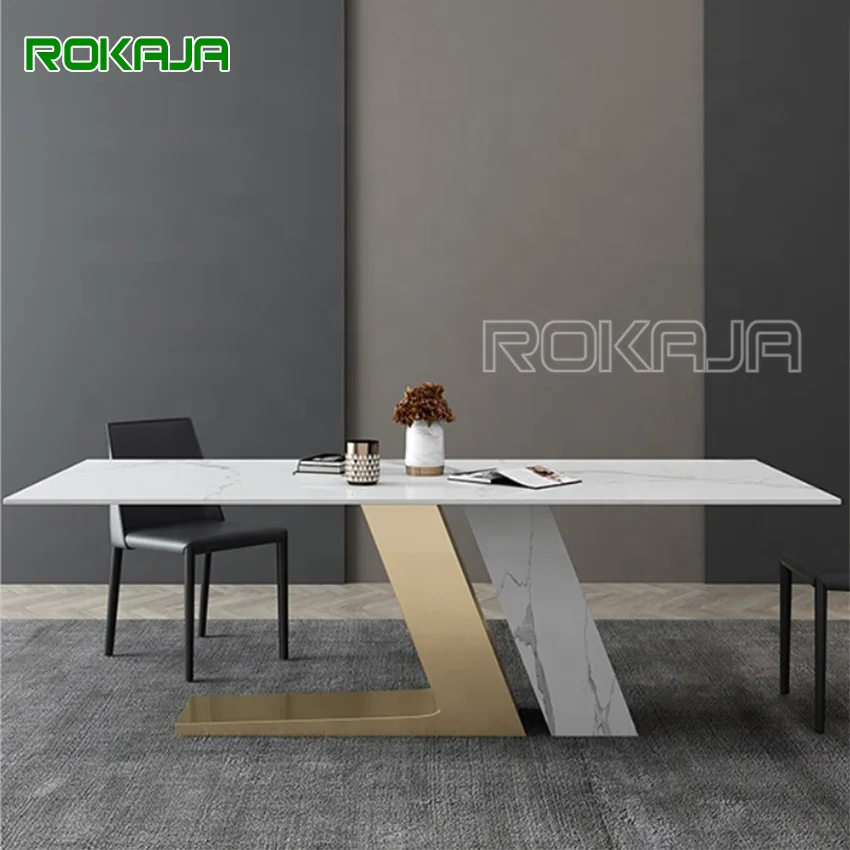 

Fashion Letter Design Rustic Dining Table Set Marble Nordic Golden White Dining Tables Set Simple Cheap Furniture