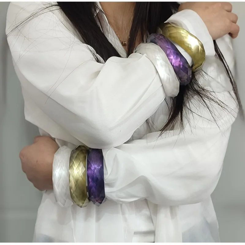 

European and American Large-scale Rhombus Sugar Cube Simple Niche Glitter Powder Resin Bracelet Faceted and Cut-edged Bangle