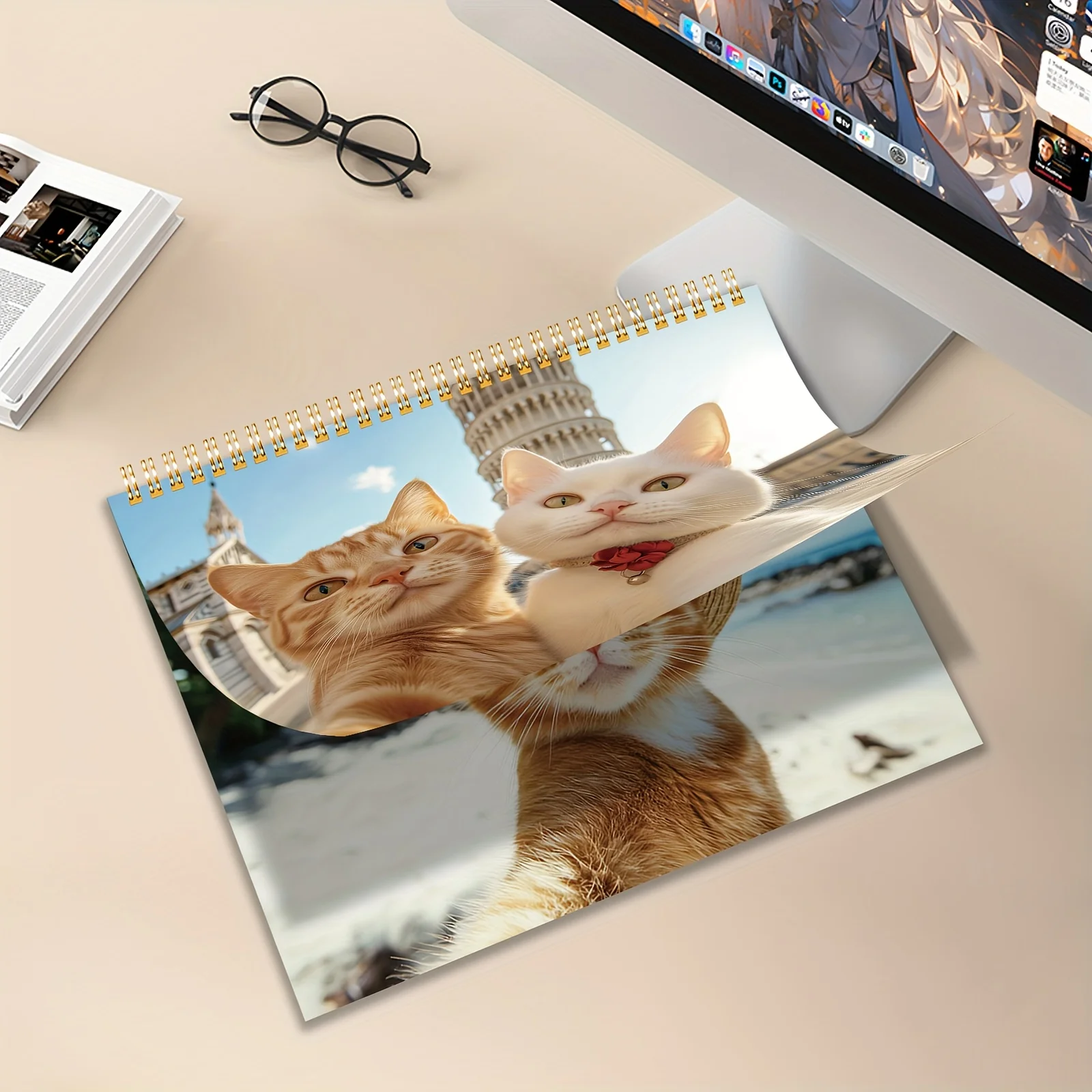 Calendrier mural chat et amis 2026 – Série Fun Cat Selfie, photos de 12 mois, cadeau parfait pour les amateurs de chats, langue anglaise