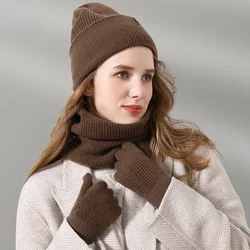 Scarf Hat Gloves Three-piece Suit Men's Women's Beanie Knitted Solid Color Winter Warm Fashion Autumn New Pullover Hat Wholesale