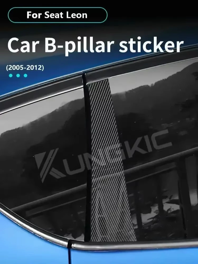 Car B Pillars Sticker Carbon Fiber Pattern Glossy Black Protect Trim For Seat Leon Altea 2005 2006 2007 2008 2009 2010 2011 2012