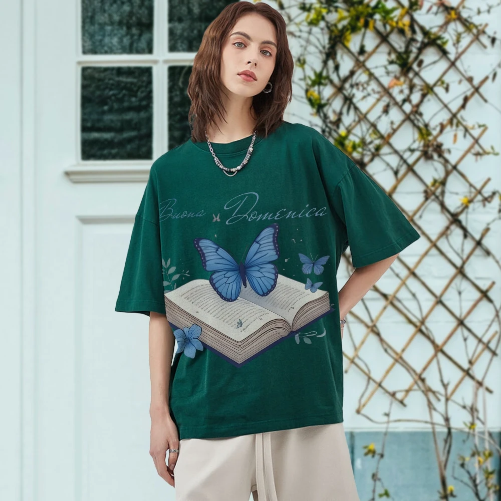 Y2k Graphic Tee, Enchanting Butterfly on Book Print with Text, Magical & Literary, Soft Fabric for Fantasy - Filled Casual Looks