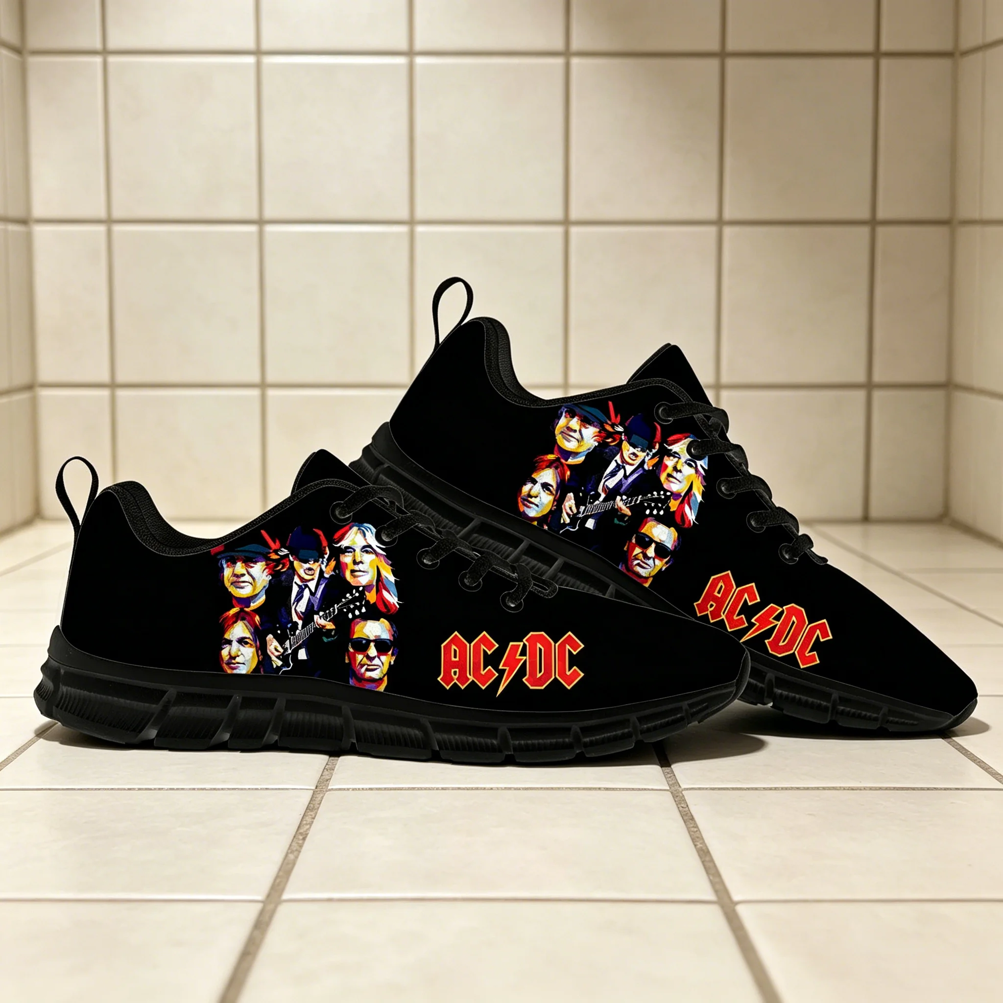 

AC/DC Rock Band Retro Print Custom Sneakers, Unisex Breathable Running Shoes,Casual Athletic Footwear for Rock Lovers