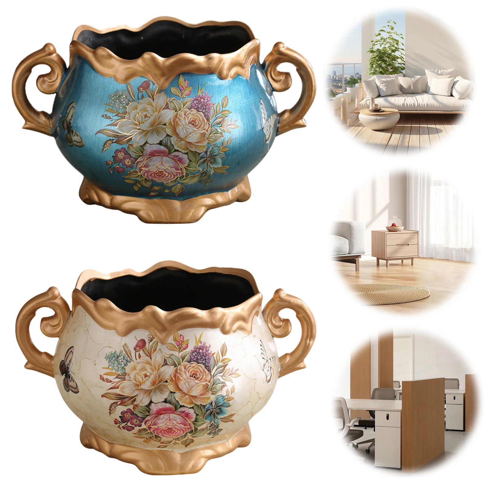 

Desktop Flower Arrangement Vase with Handle American Style Double Ear Vase for Home Living Room Dining Room Office Bookshelf