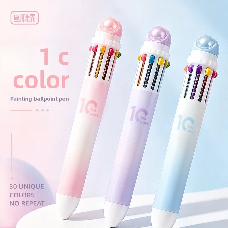 1 PC 10 Color Ballpoint Pen Retractable Multicolor 10 in 1 Multi Color Writing for Journal Planner Note Taking Drawing Students