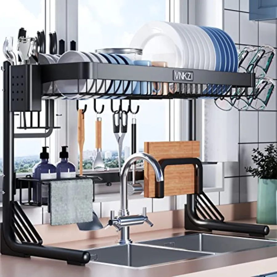 

Over Sink Dish Drying Rack 2 Tier Full Stainless Steel Storage Adjustable Length 25.98'' to 36.61'' Kitchen Rack Multifunctiona