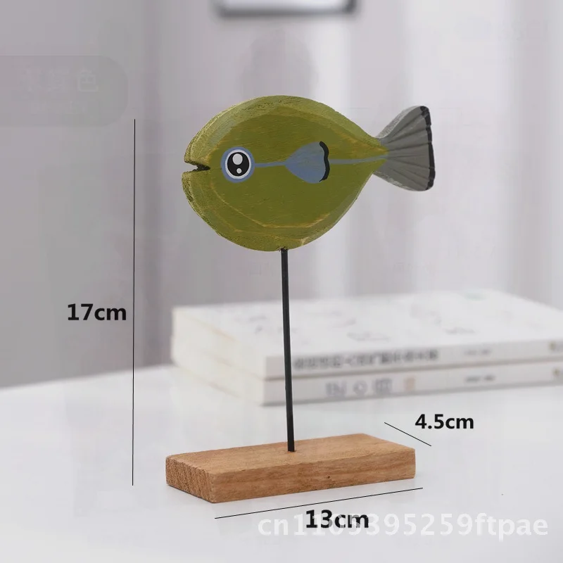 Retro American Wooden Fish Decoration Hand-Painted Solid Wood Desktop Counter Decor for Home Bedroom