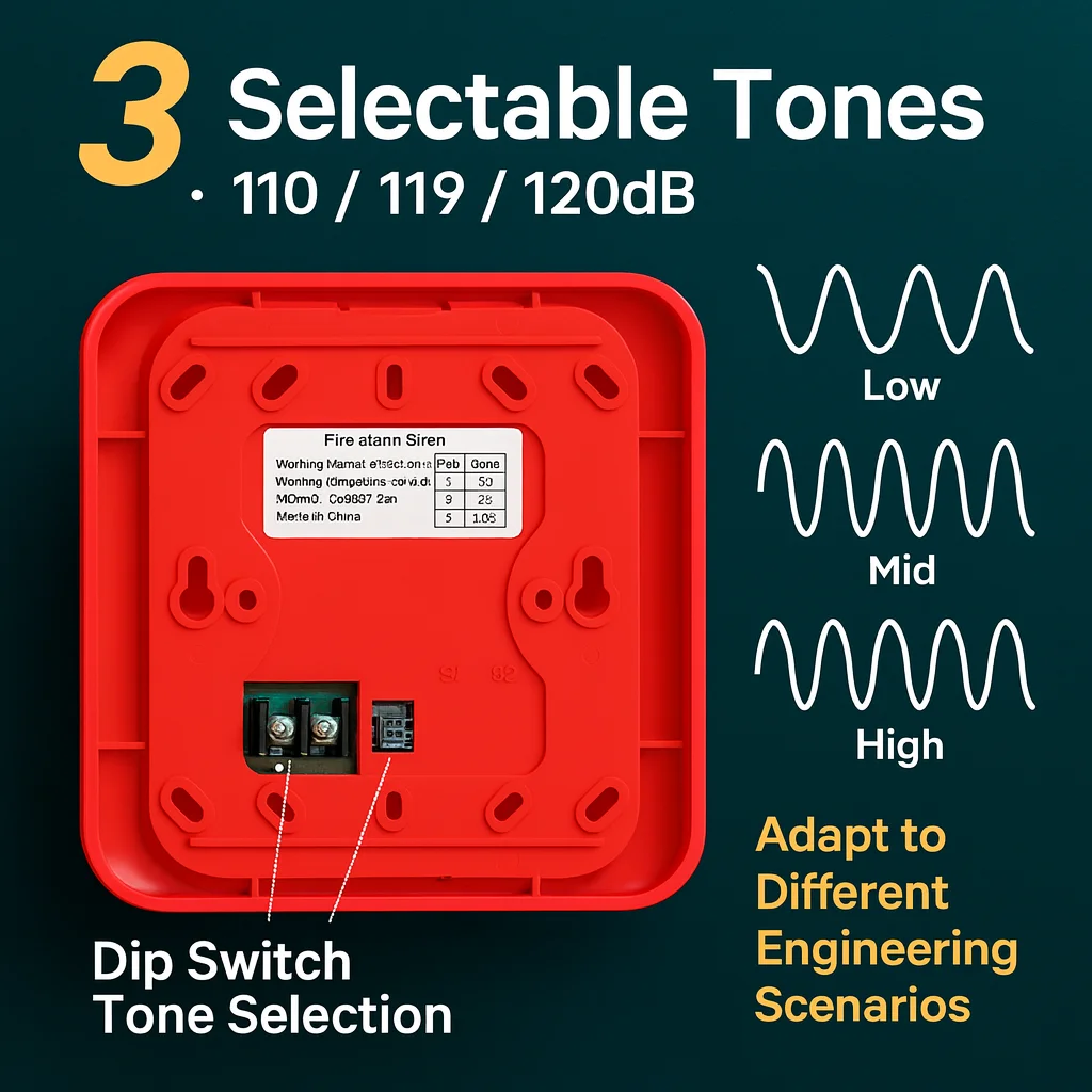 120dB Fire Alarm Strobe · High-Intensity 6-LED Flash · Wide-Angle Warning Light · Low-Power DC9–24V for Home & Industrial Use