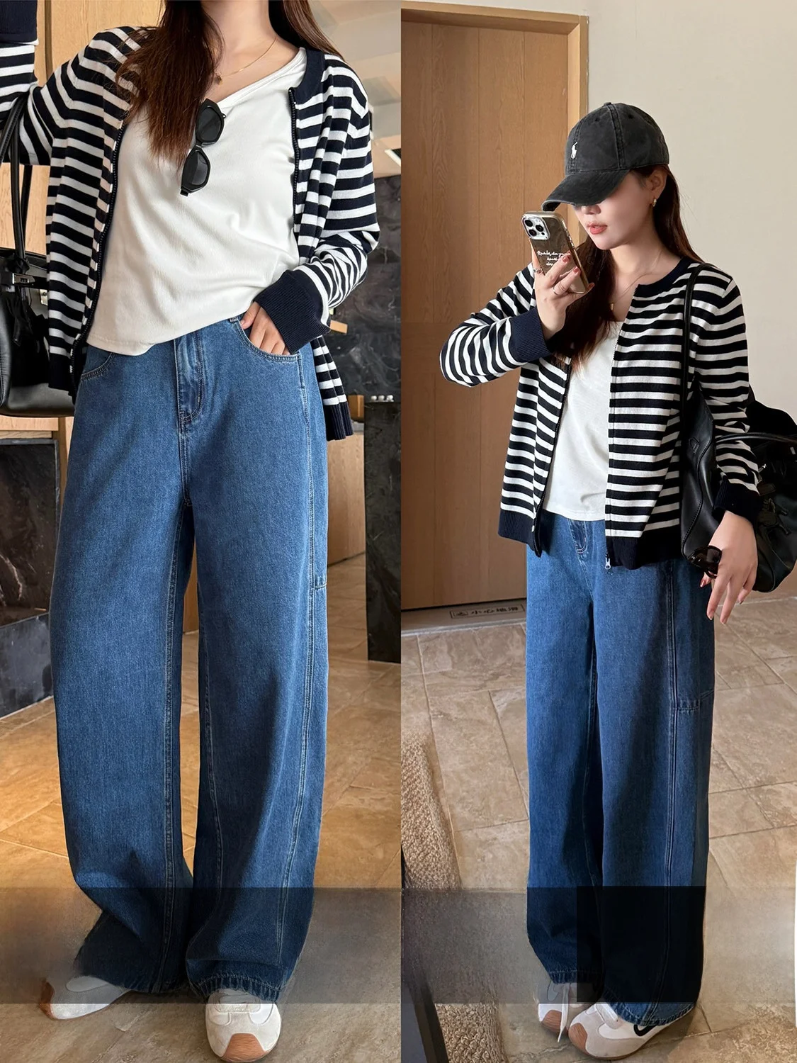 

High Waist Straight Leg Blue Waed Denim Jeans plus Size Women Casual Spring Faion Korean Sle Zipper Fly Ladies Pants