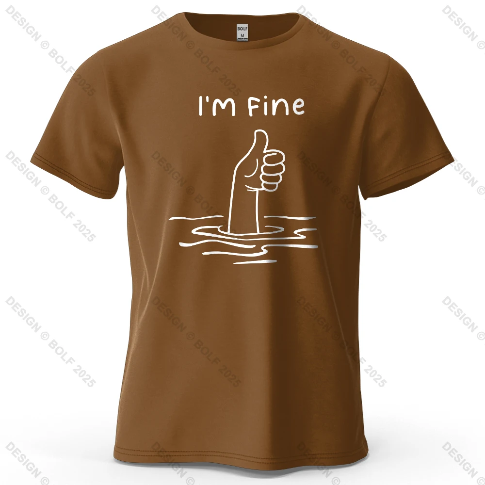 I'm Fine Lustiges bedrucktes Herren-T-Shirt aus 100 % Baumwolle, übergroße, minimalistische Cartoon-Grafik-T-Shirts für Damen, Tops, T-Shirts, Streetwear