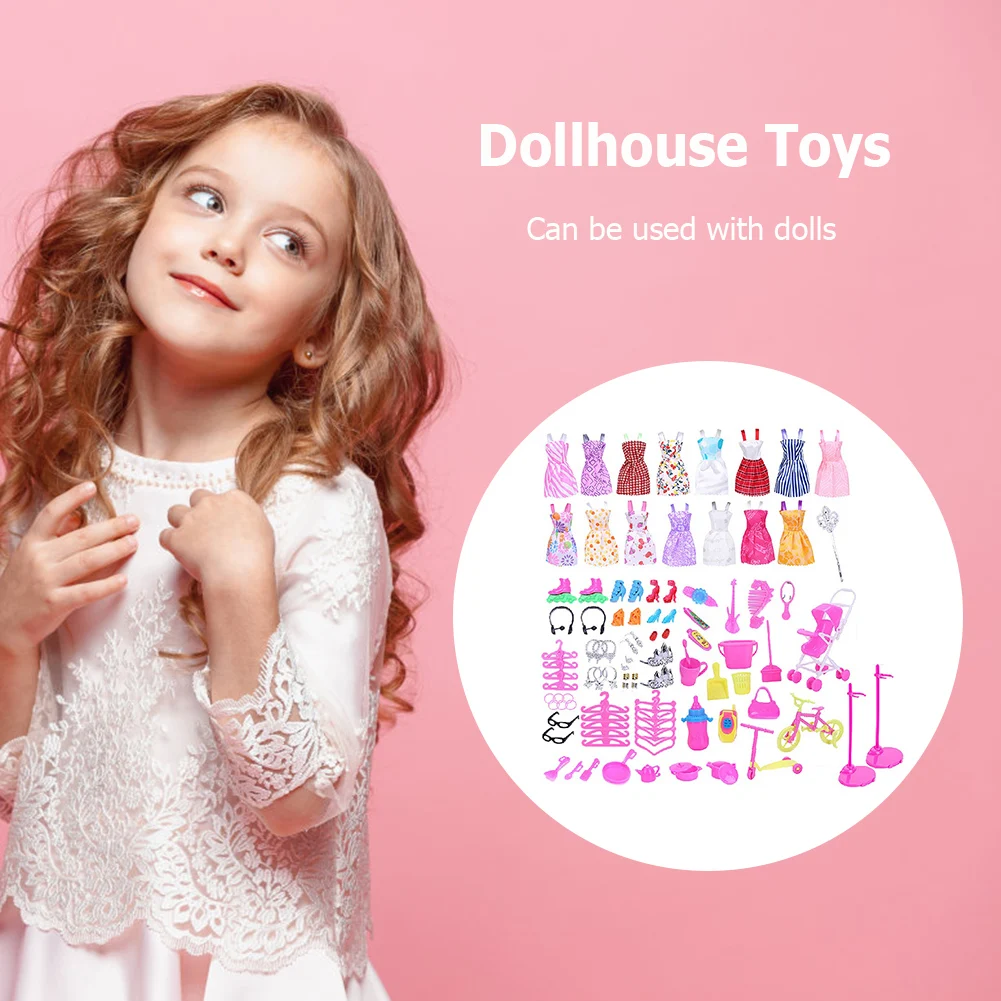 114pcs Doll Accessories for Barbie Doll Clothes Mixed Mini Dress Up Set Doll Shoes Boots Mini Dress Handbags Crown Kids Toys