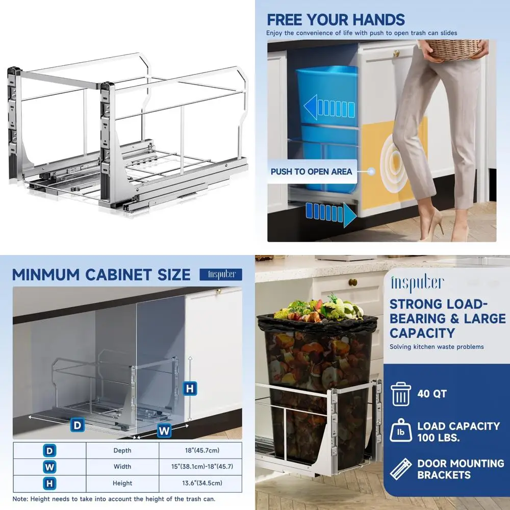 

Heavy-Duty Pull-Out Trash Can with Push-to-Open Slides for Kitchen and Laundry Under-Sink Storage Solutions