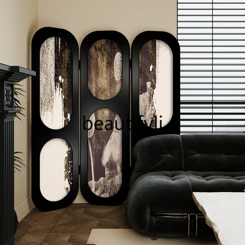 

French Wabi Sansan Lotus Solid Wood Screen Partition Living Room Sofa Bedroom Block Entry Porch Mobile Folding Screen