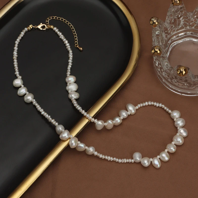 

Elegant Flower Baroque Natural Pearl Necklace for Women Mini Small Irregular Pearls Beads Chain Choker Female Jewelry Wedding