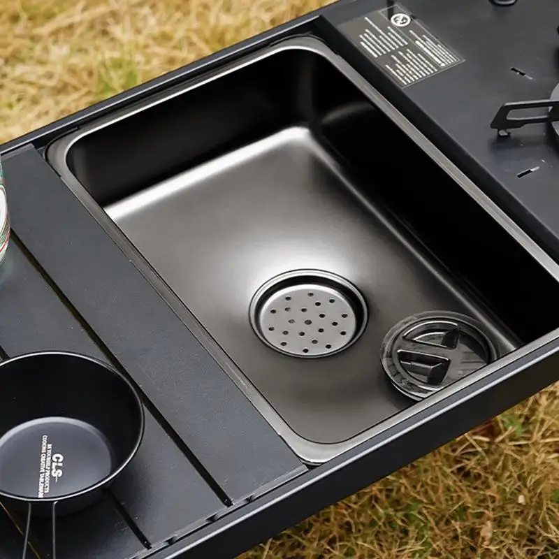 Pia de acampamento portátil de aço inoxidável, pia de acampamento, tigela multiuso, banheira de prato com plugue de drenagem para acampamento, piquenique