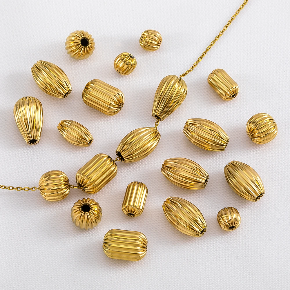 5pcs 1pcs Stainless Steel Spacer Beads18K Gold Plated Big Ribbed Loose Beads for DIY Bracelet Necklace Jewelry Making Wholesale view 4