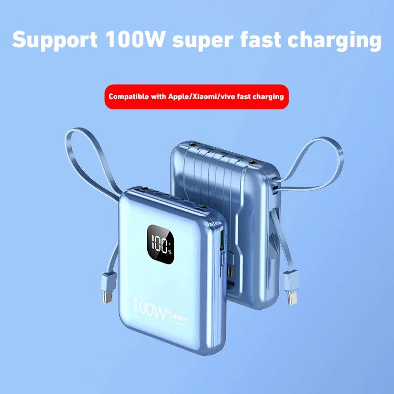 200000mah große Kapazität Power Bank 100w supers chnelle Ladung eingebautes Kabel tragbare externe Batterie für iPhone Samsung Xiaomi