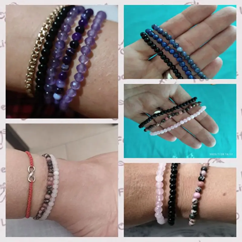 3Pcs/Set 4mm Natural Stone Bracelet Pink Quartzs Jaspers Rhodonite Beads Bracelets For Women Men Jewelry Gift Healing Energy