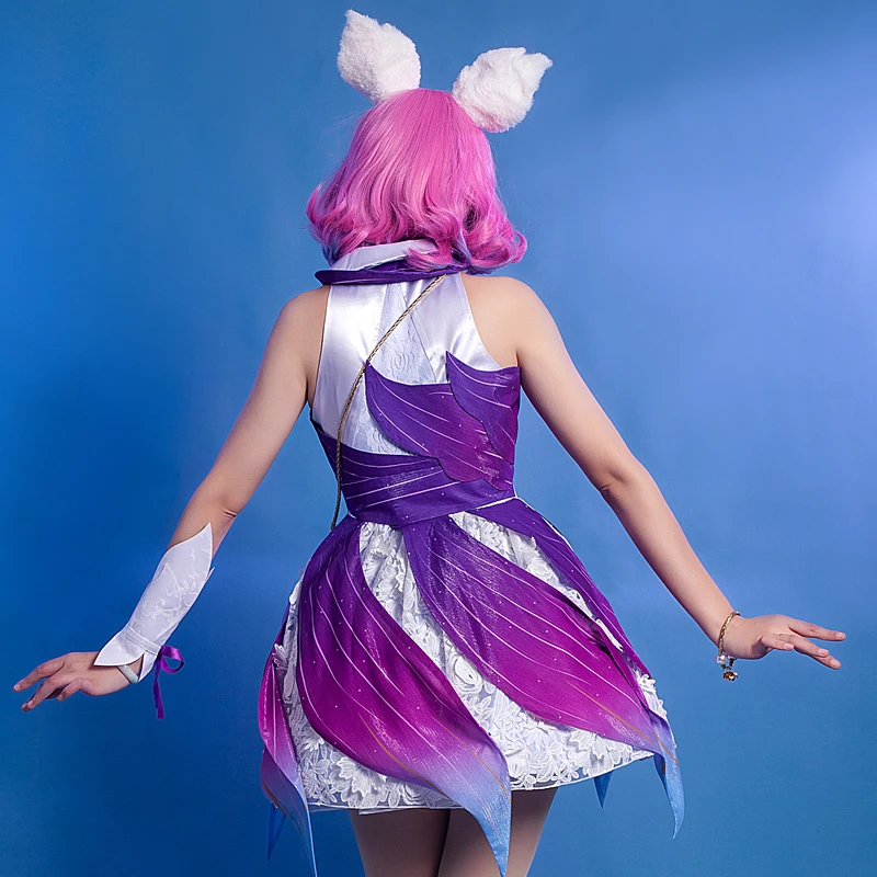 In stock！ King of Glory cos Daji Cosplay Violet Oath Costume with ears Women Purple Dress H