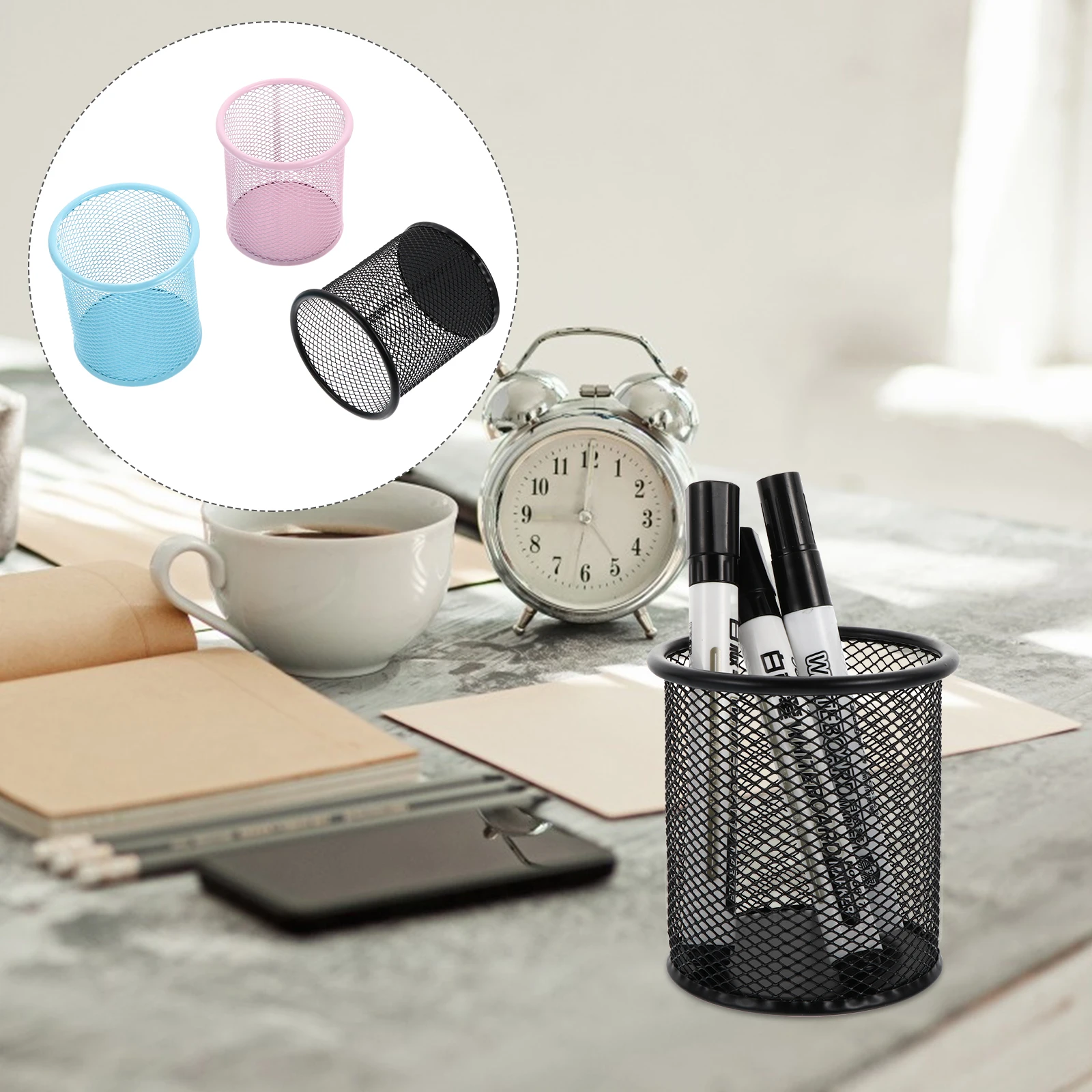 

3pcs Cylinder Pencil Pot Metal Mesh Holder Tall Desktop ganizer Container Pen Pencil Eraser Scissor Ruler Storage