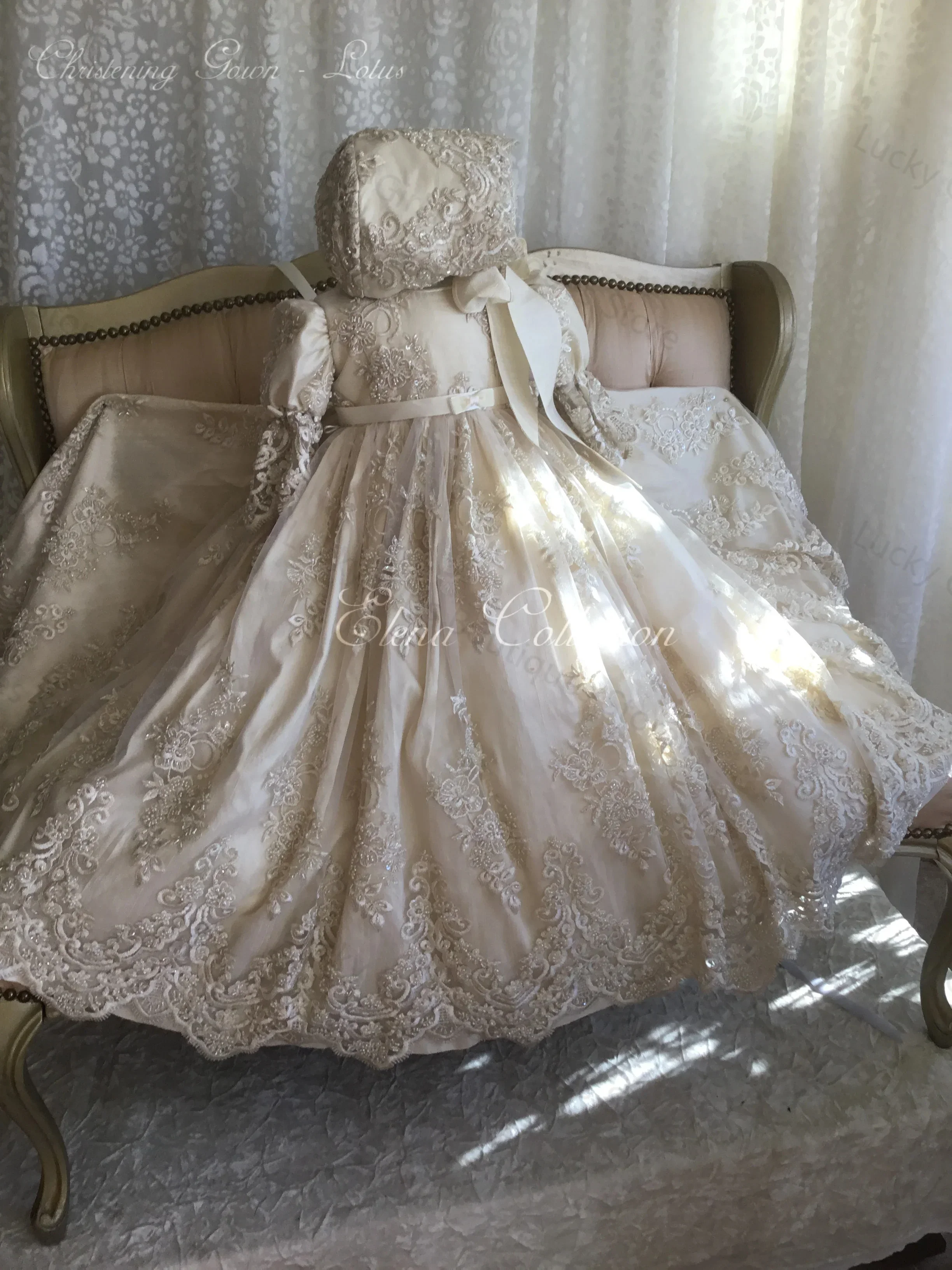 First Communion Dresses Christening Gowns Lace Appliques Baby Newborn Toddler  Ruched Beads Light Champagne Baptism Dresses