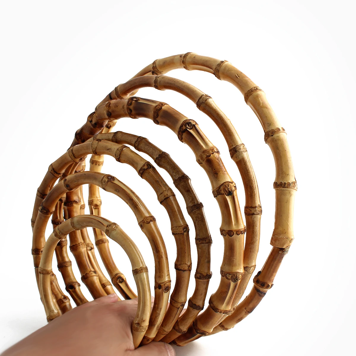 10/14/20PCS 8-25cm Natural Bamboo Bag Handles Handbag Round Ring Handle For Tote Purse Frames DIY Handmade Gift Box Accessories
