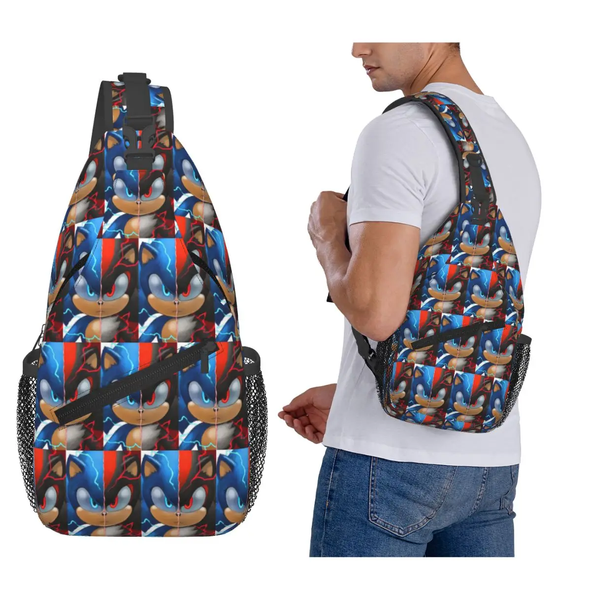 

Sonic Shadow Chest Bag Men Sling Crossbody Backpack Chest Bag Traveling Hiking Daypack Shoulder Bag