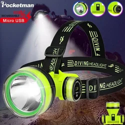 USB Charging Headlight Scuba Dive Head Flashlight LED Diving Headlamp Waterproof Underwater Head Lamp Submarine Light Dive Light