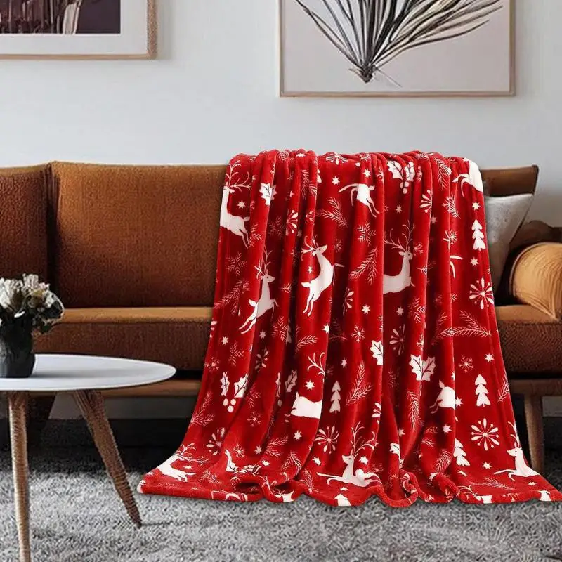 Christmas Blanket With Elk Snowflake Pattern Elegant And Comfortable Luxurious Velvet Super Soft Blanket Christmas Room Decor