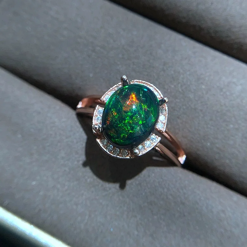 

Dyed Black Natural Opal Ring 8mm*10mm Australia Opal Silver Ring 18K Gold Plating 925 Silver Gemstone Jewelry