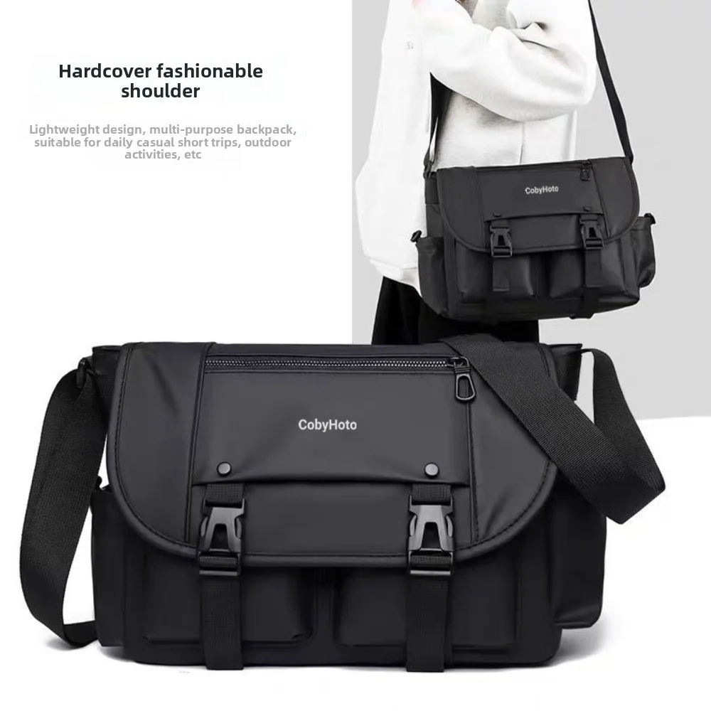 

Solid Color Men Crossbody Bag Large Capacity Travel Bag Business Shoulder Bag Waterproof Multi-pockets Large Square Bag Business