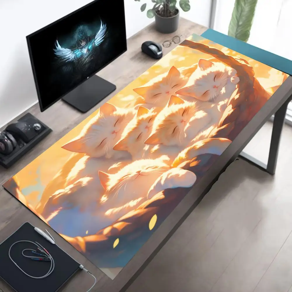 

Кошик для котенка, коврик для мыши, большой коврик для компьютерного офиса, игрового стола, XXL, резиновые противоскользящие коврики для клавиатуры с прошитыми краями, моющиеся настольные коврики