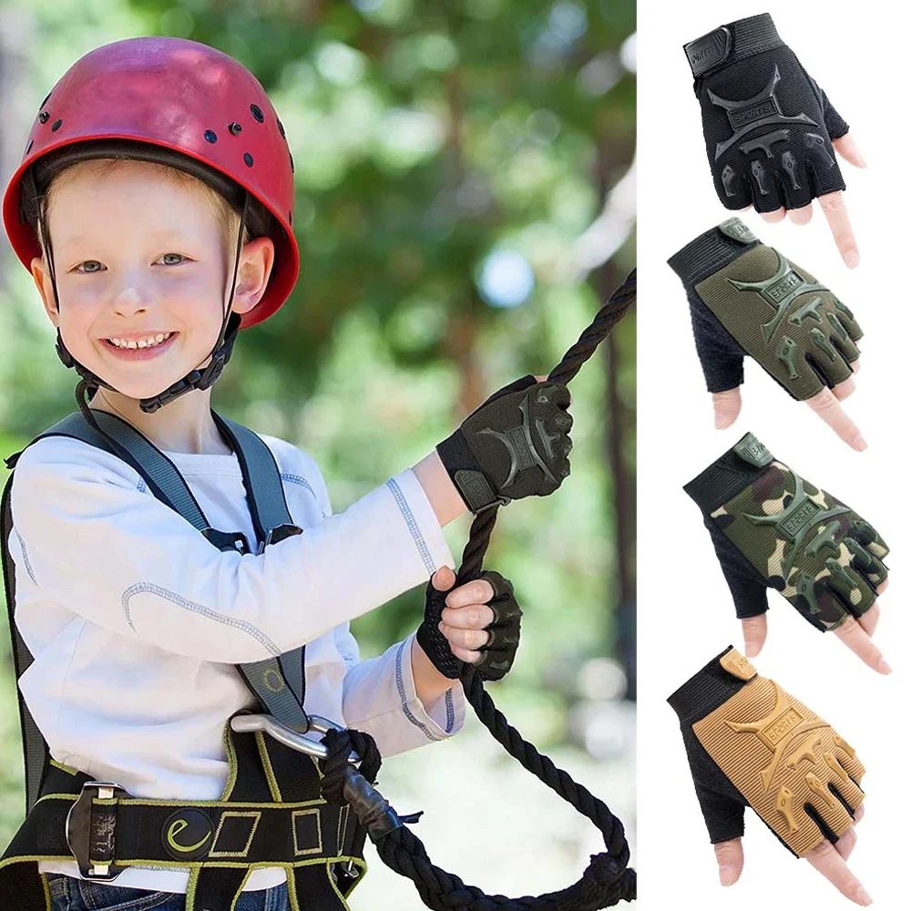 1 para dzieci taktyczne rękawiczki bez palców armia wojskowa Camo antypoślizgowe rękawiczki pół palca chłopcy dziewczęta dzieci Outdoor kolarstwo sportowe