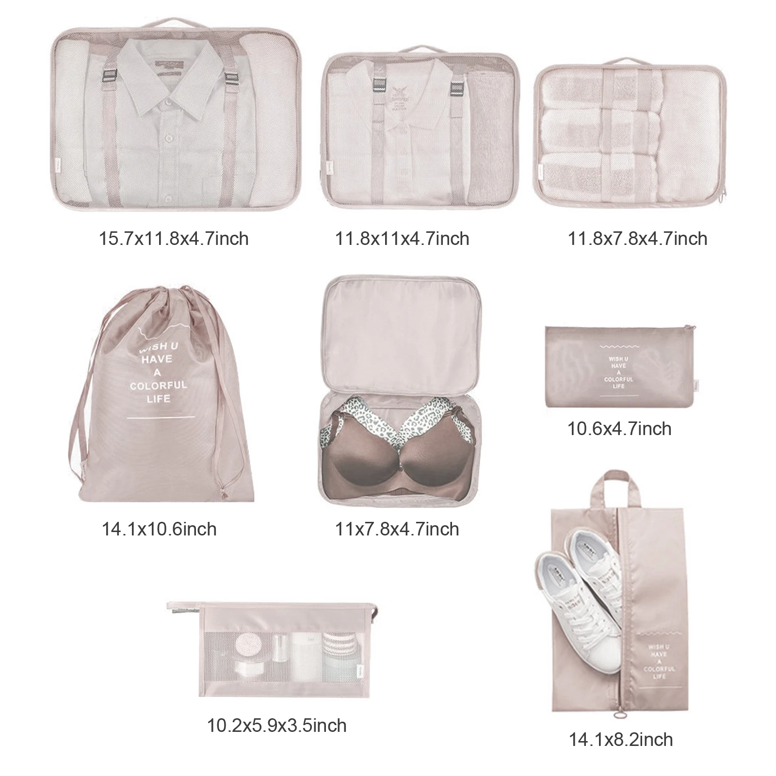 Premium quality & functional designs Packing easily & save more space High quality Nylon travel storage bag 8-piece set