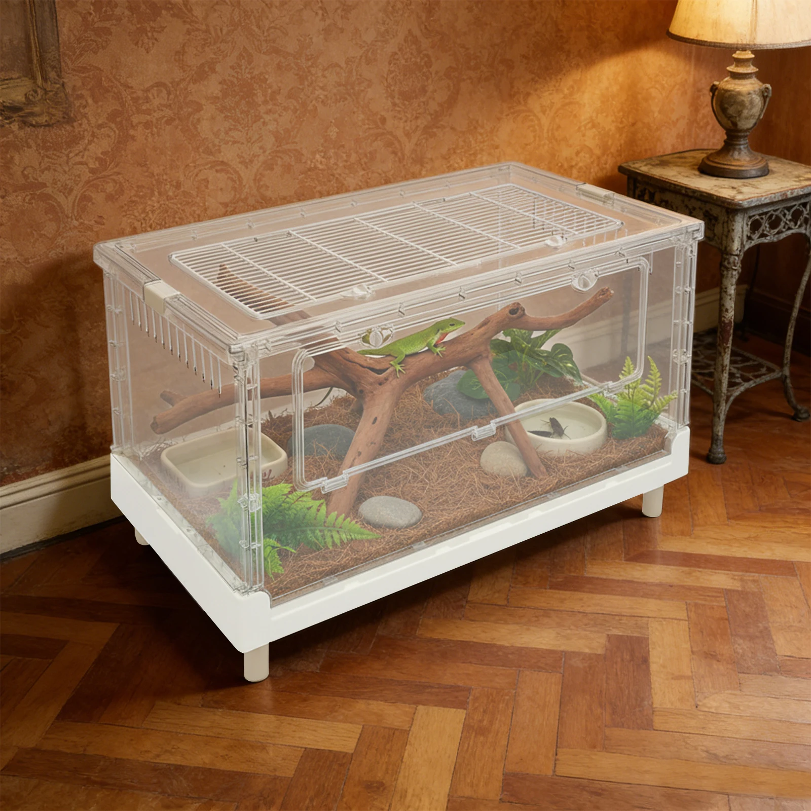 Large Hamster Cage Stackable Small Animal Habitat, Clear View Mouse House with Skylight, Easy Clean Portable Pet Cage for Guinea Pig Degu