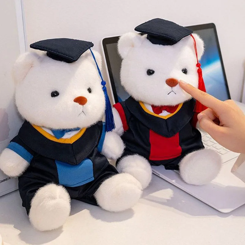 Graduation Fluffy Bear Plush Toy Cute Squishy Stuffed Animal with Cap and Gown Perfect Graduation Gift for Student and Graduates