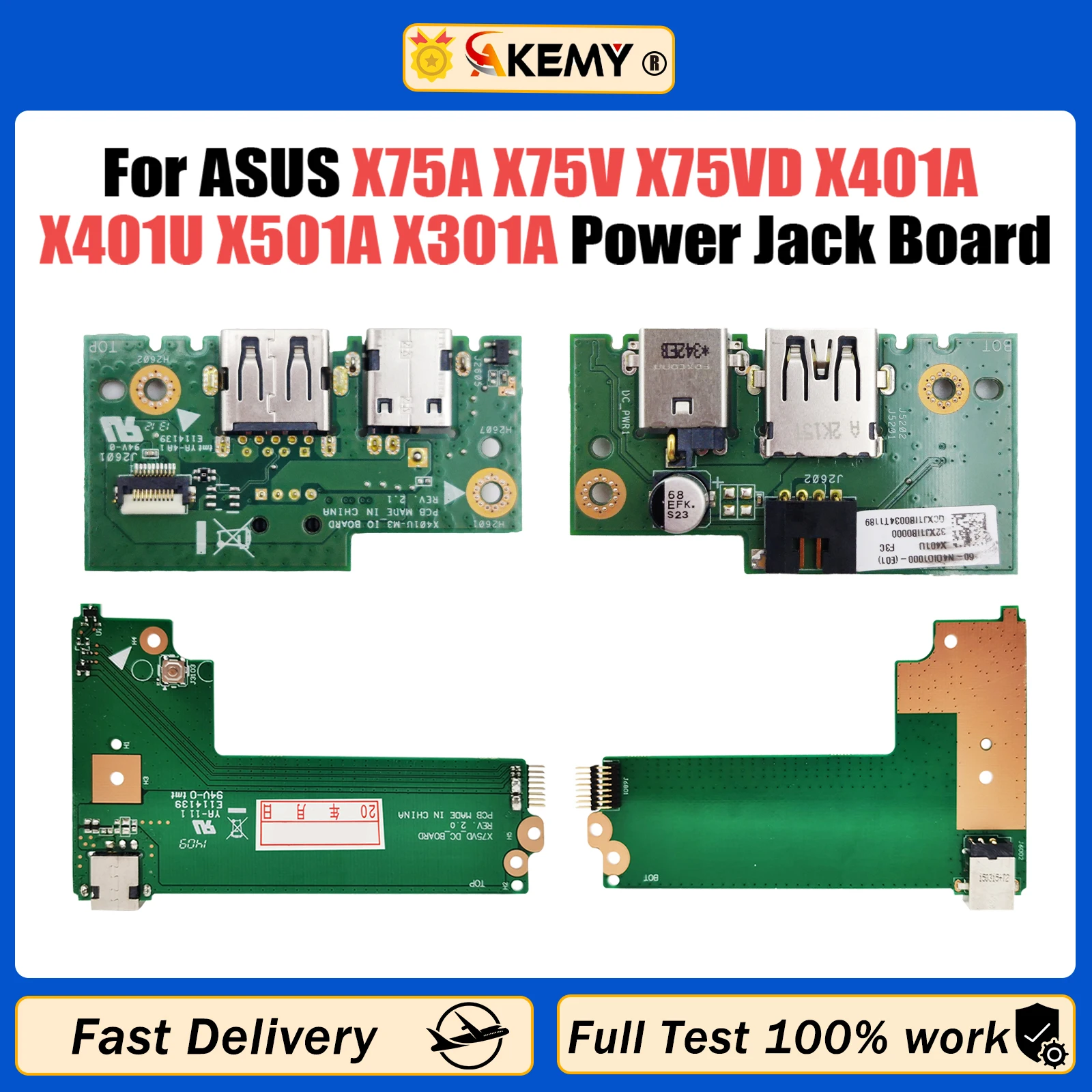 

For Asus X75A X75V X75VD X401A X401U X501A X301A DC Power Jack Board 60-NC0DC1000 100% Working Fast Ship