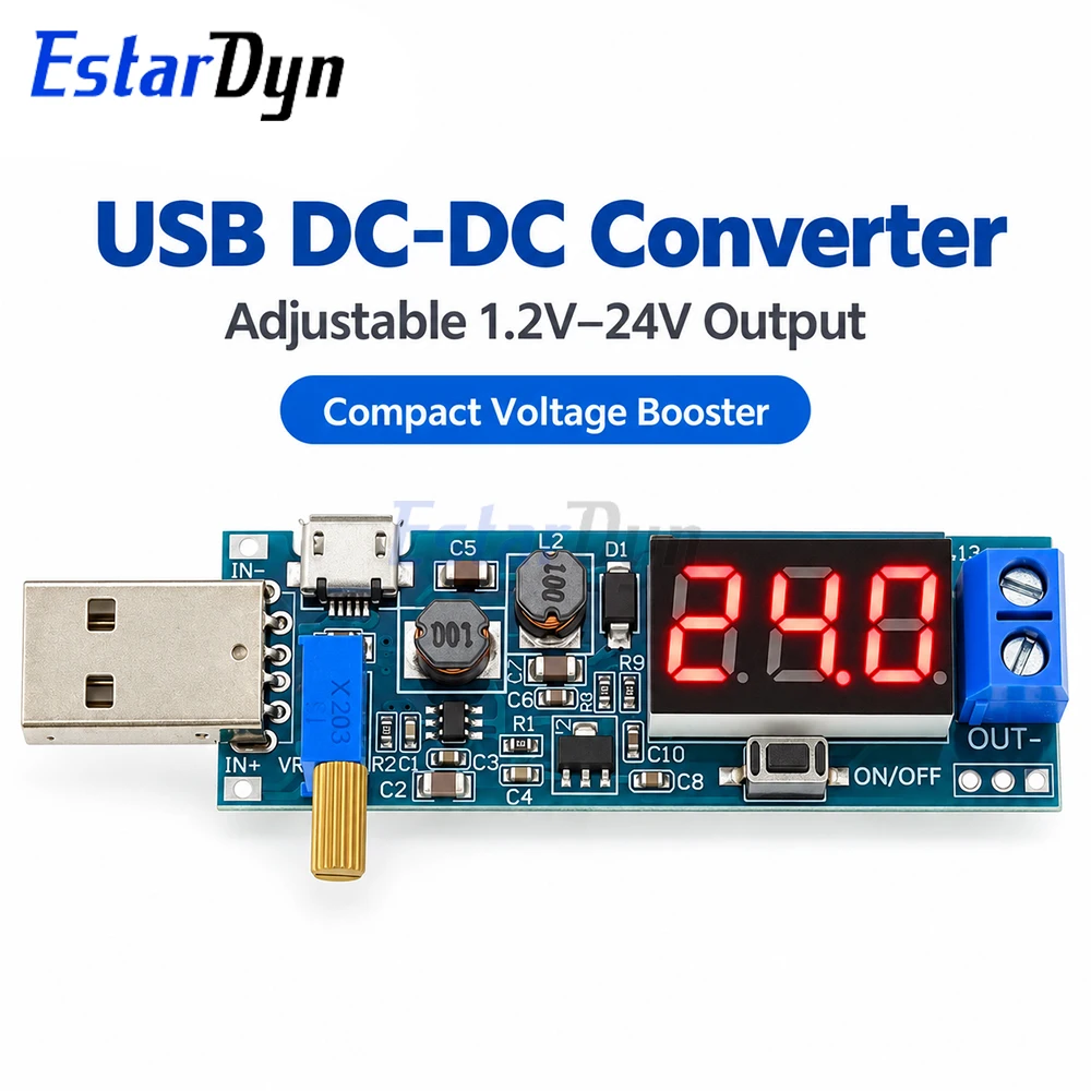 Estardyn DC-DC USB Boost Voltage Regulator Module 5V to 3.3V, 9V, 12V, 24V Desktop Power Supply Module