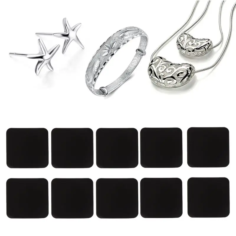 MXME 10 Pieces Jewelry Anti-Tarnish Paper Tab Strips Black Silver Tarnish Strips Paper Tabs for Jewelry Storage for Protectio