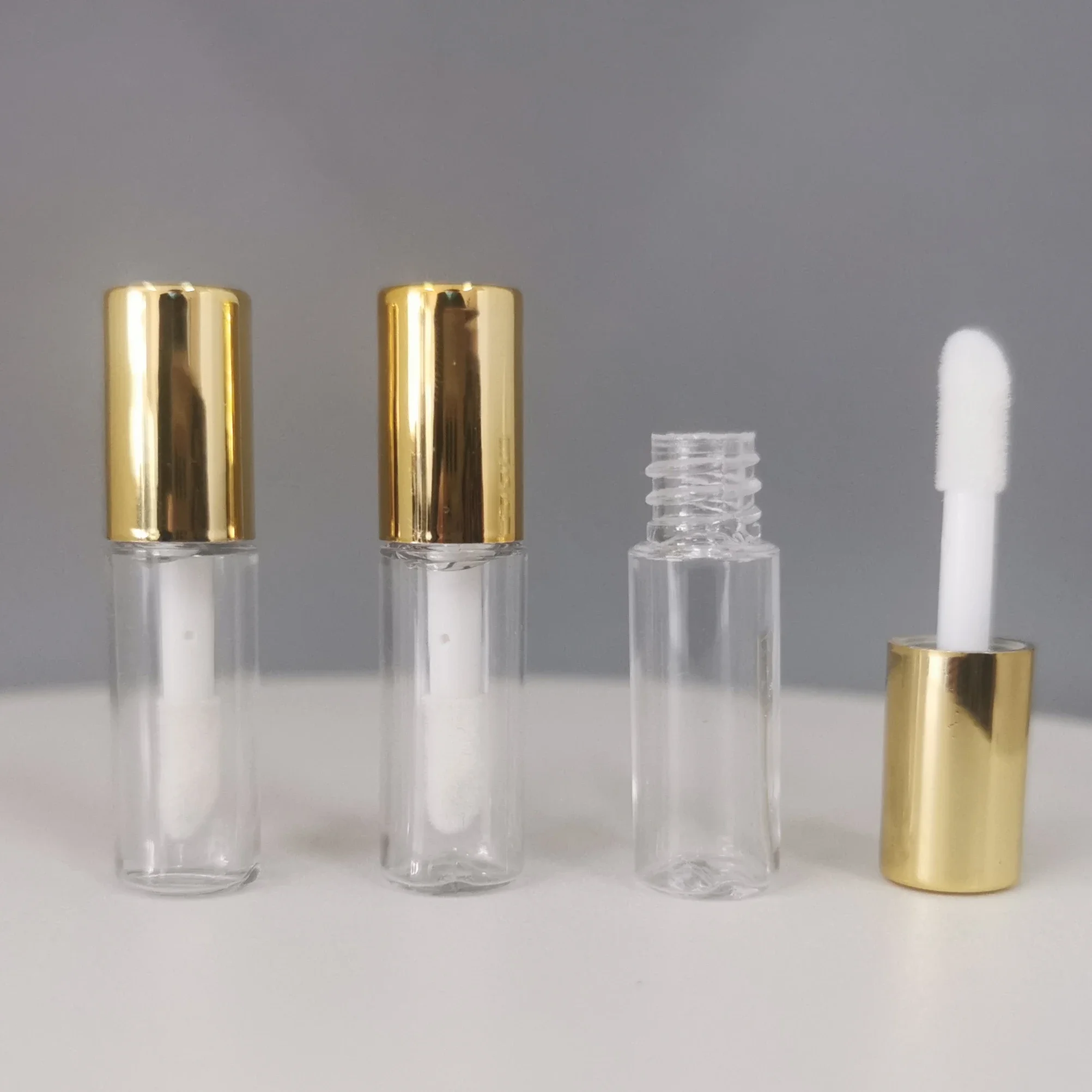 1.2ML Lipstick Container Round Mini Lipgloss Sample Tube Refillable Bottles Rubber Inserts Travel Split Charging Cosmetic Gold